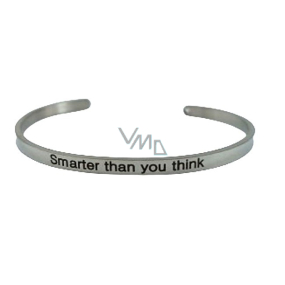 Nerezowa stalowa ramka srebrna z grawerowaniem Chytřejší niż myślisz, otwarta manżeta, 4 mm