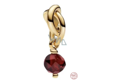 Charm Srebrna 925 Propleciony fasetowany krąg węczności czerwony ciemny, wisiorek na bransoletkę symbol styczeń