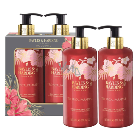 Baylis & Harding Boudoire Tropical Paradise - Tropikalny raj płynne mydło do rąk 300 ml + nawilżające mleko do ciała i rąk 300 ml, zestaw kosmetyków dla kobiet Baylis & Harding Boudoire Tropical Paradise - Tropikalny raj płynne mydło do rąk 300 ml + nawilżające mleko do ciała i rąk 300 ml, zestaw kosmetyków dla kobiet