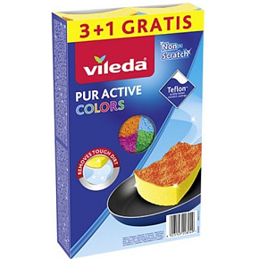 Vileda PUR active Colors gąbka do naczyń, 3+1 szt.