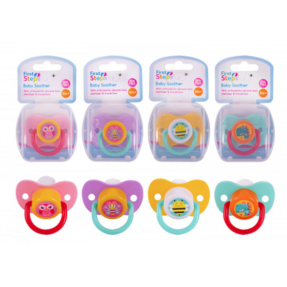 First Steps Bpa Free Šidítko s ortodontickou silikonovou savičkou v boxu 4Design 1 kus náhodný výběr
