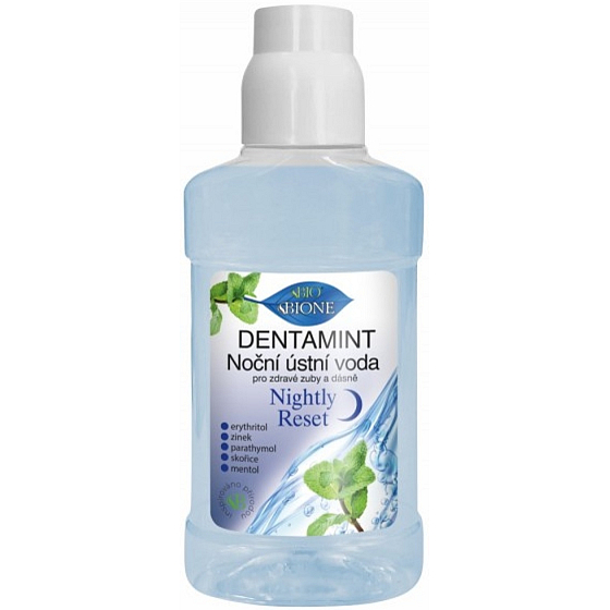 Bione Cosmetics Dentamint nocna ustna woda do zdrowych zębów i dziąseł 265 ml