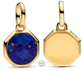 Charm Srebrna 925 Mini medalion niebieski imitacja Lapis lazuli, zawieszka na bransoletkę symbol
