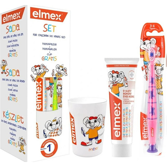 Elmex dziecięcy zestaw pasta do zębów + szczoteczka do zębów + kubek
