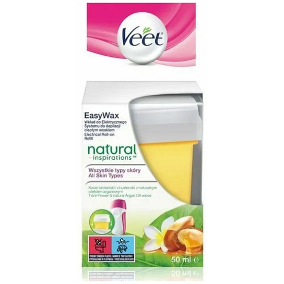 Veet Easy Wax Natural Inspirations Tiare Flower vosková náplň do elektrického depilačního setu pro všechny typy pokožky 50 ml