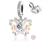 Charm Srebrny 925 Motyl - kwiaty, zawieszka na bransoletkę zwierzę