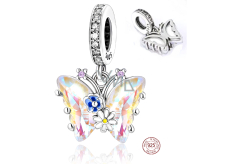 Charm Srebrny 925 Motyl - kwiaty, zawieszka na bransoletkę zwierzę