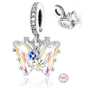 Charm Srebrny 925 Motyl - kwiaty, zawieszka na bransoletkę zwierzę Charm Srebrny 925 Motyl - kwiaty, zawieszka na bransoletkę zwierzę
