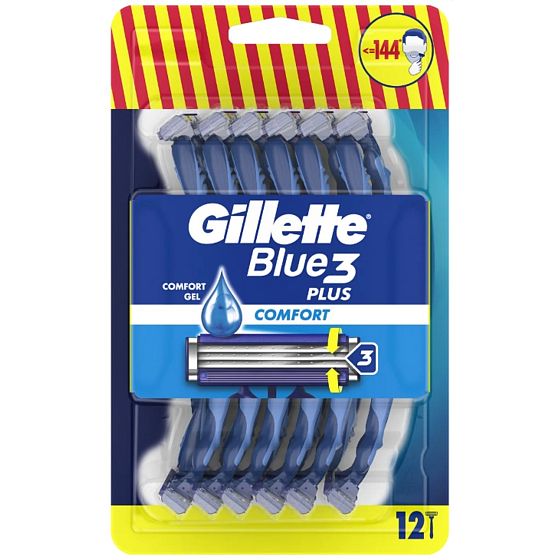 Gillette Blue3 Plus Comfort holicí strojek se 3 břity, 12 kusů pro muže