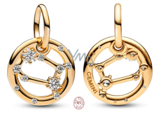 Zawieszka ze srebra próby 925 pozłacana znakiem zodiaku Bliźniąt, element do bransoletki