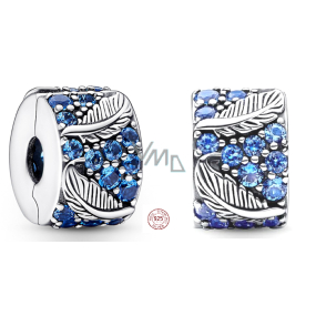 Charm Srebrny 925 Zakrzywiony piórko & paw, stopper, koralik na bransoletkę przyrody Charm Srebrny 925 Zakrzywiony piórko & paw, stopper, koralik na bransoletkę przyrody