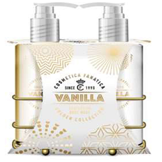 Cosmetica Fanatica Vanilla sprchový gel 250 ml + tělové mléko 250 ml + kovový zlatý stojánek, kosmetická sada