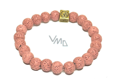 Láva růžový s královskou mantrou Óm, náramek elastický přírodní kámen, kulička 8 mm / 16 - 17 cm, zrozen ze čtyř živlů