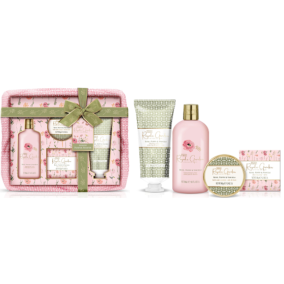 Baylis & Harding Růže, Vlčí mák a Vanilka sprchový gel 200 ml + sprchový krém 300 ml + tuhé mýdlo 150 g + krystalky do koupele 100 g, kosmetická sada pro ženy