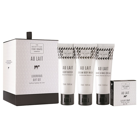Scottish Fine Soaps Au Lait sprchový gel 75 ml + tělové máslo 75 ml + krém na ruce a nehty 75 ml + mýdlo 50 g kosmetická sada