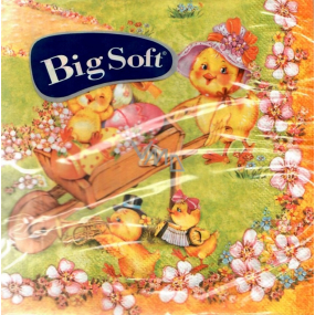 Big Soft Papírové ubrousky 2 vrstvé 33 x 33 cm 20 kusů Velikonoční kuřátko s vozíkem Big Soft Papírové ubrousky 2 vrstvé 33 x 33 cm 20 kusů Velikonoční kuřátko s vozíkem