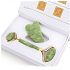 Serpentynowy Gua Sha 4,3 x 7,1 cm cm + wałek do masażu 14 x 5,5 cm redukuje zmarszczki, obrzęki, poprawia elastyczność skóry, zestaw