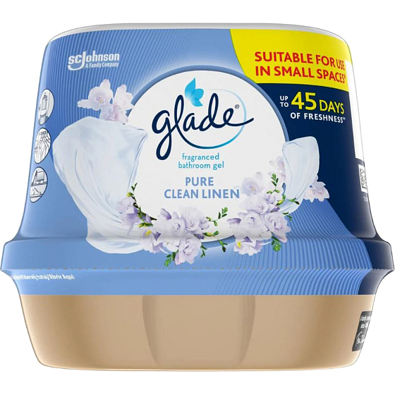 Glade Clean Linen żel zapachowy do łazienki, 180 g