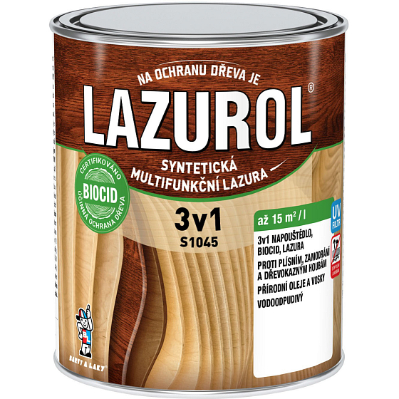 Lazurol 3v1 S1045 tenkowarstwowa lazura do drewna T027 meranti 0,75 l