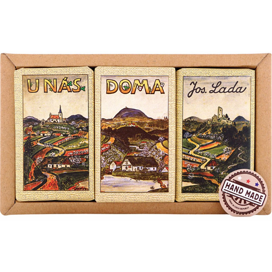 Bohemia Gifts Josef Lada Meruňka, Třešeň, Čokoláda triptych mýdel - 3x toaletní mýdlo 90 g, kosmetická sada