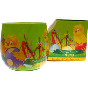 Santo Candles Happy Easter Kuřátka světle zelený obal vonná svíčka ve skle100 g
