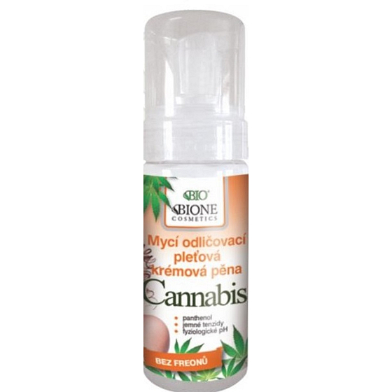 Bione Cosmetics Cannabis mycí odličovací pleťová krémová pěna pro všechny typy pleti 150 ml
