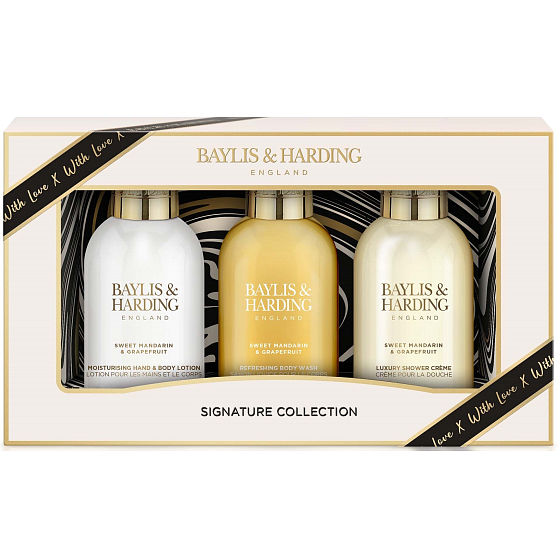 Baylis & Harding Mandarinka a Grapefruit sprchový krém 100 ml + tělové mléko 100 ml + sprchový gel 100 ml + tělová houbička, kosmetická sada pro ženy