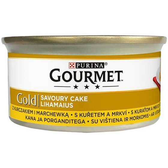 Gourmet Gold Smakowity Kęs Ciasta z kurczaka i marchewki konserwa dla dorosłych kotów 85 g