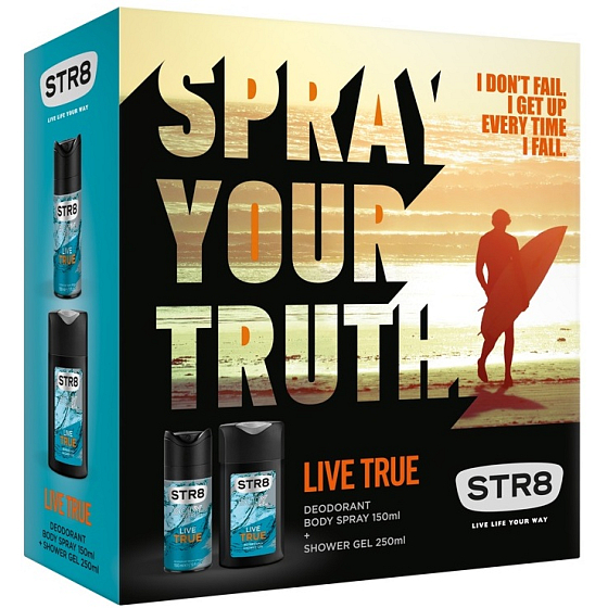 Str8 Live True deodorant sprej pro muže 150 ml + sprchový gel 250 ml, kosmetická sada