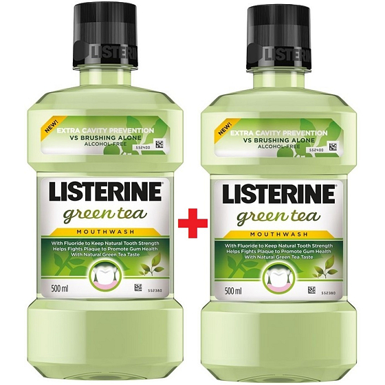 Listerine Green Tea ústní voda pro posílení zubní skloviny 2 x 500 ml, duopack