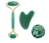 Chalcedon Gua Sha 5 x 8 cm + wałek masujący 14 x 5,5 cm redukuje zmarszczki, obrzęki, poprawia elastyczność skóry, zestaw bez opakowania