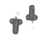 Heliotrop / Bloodstone Penis do szczęścia, przywieszek naturalny kamień ręcznie szlifowany około 11 x 22 mm, kamień odwagi