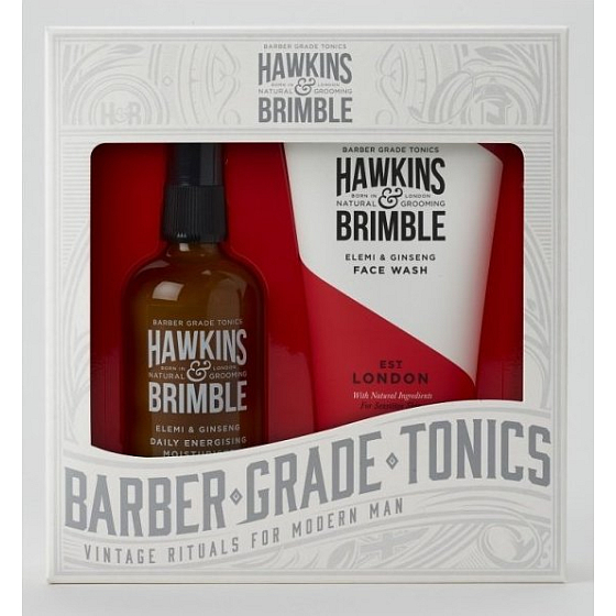 Hawkins & Brimble Men mycí gel na obličej 150 ml + pleťový krém 100 ml, kosmetická sada pro muže