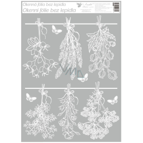 Folia okienne bez kleju Białe suszone kwiaty 42 x 30 cm