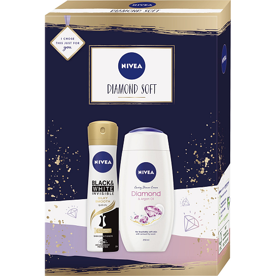 Nivea Diamond Soft antiperspirant deodorant sprej 150 ml + sprchový gel 250 ml, kosmetická sada pro ženy