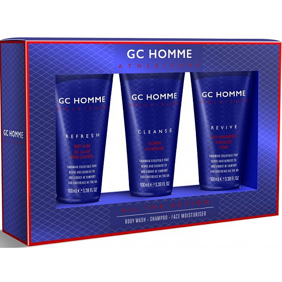 Grace Cole All The Action sprchový gel 100 ml + šampon na vlasy 100 ml + hydratační krém na obličej 100 ml, kosmetická sada pro muže