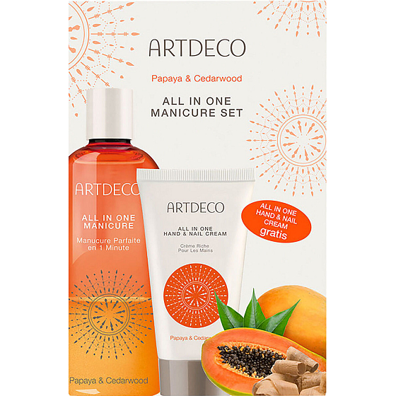 Artdeco Papaya & Cedarwood All in One Manicure set olejový peeling na ruce a nehty 150 ml + krém na ruce a nehty 75 ml, kosmetická sada