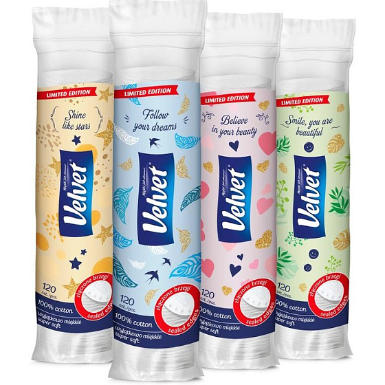 Velvet Natural Comfort vatové odličovací tampony kulaté 120 kusů