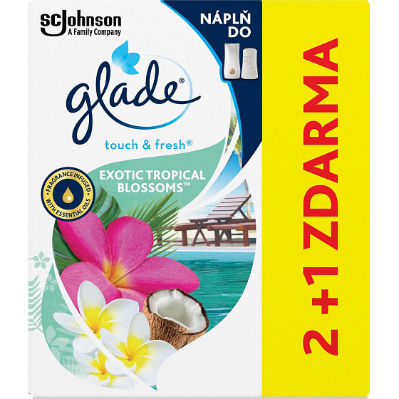 Glade One Touch Exotic Tropical Blossoms - Monoi květy a kokosové mléko mini sprej náhradní náplň osvěžovač vzduchu 3 x 10 ml