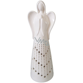 Dekoracja Anioł porcelanowy z LED oświetleniem 32,5 cm