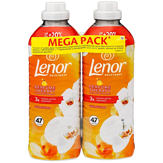 Lenor Gold Orchid & Vanilla koncentrovaná aviváž, duopack 2× 47 dávek, 2× 987 ml