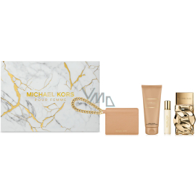 Michael Kors Pour Femme woda perfumowana 100 ml + mleczko do ciała 100 ml + spray podróżny 10 ml + etui na karty kredytowe, zestaw prezentowy dla kobiet