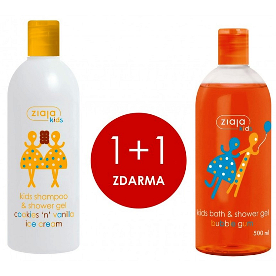 Ziaja Sušenka a vanilková zmrzlina 2v1 šampon a sprchový gel pro děti 400ml + Žvýkačka 2v1 šampon a sprchový gel 500 ml, duopack