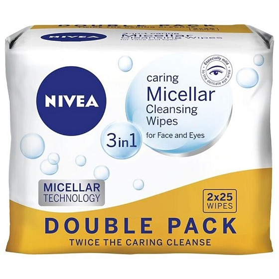 Nivea 3v1 Micelární pleťové ubrousky pro všechny typy pleti Duo 2 x 25 kusů