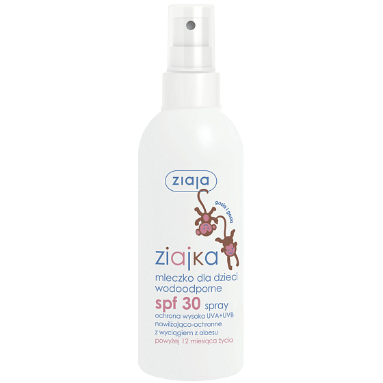 Ziaja Ziajka SPF30 voděodolné mléko na opalování pro děti od 1 roku sprej 170 ml