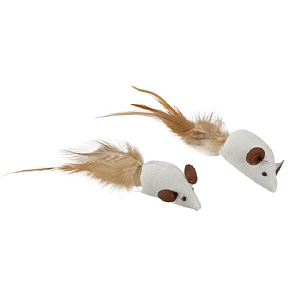 Trixie Myszy sizalowe z piórami zabawka dla kotów 5 cm 2 sztuki