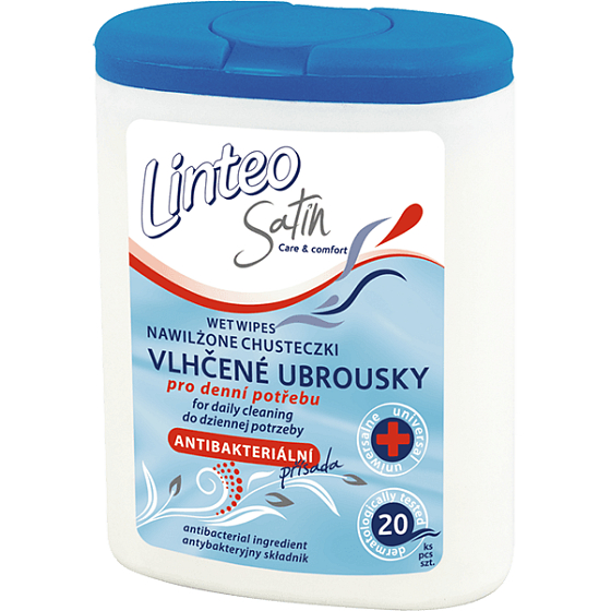 Linteo Satin Antibakteriální vlhčené ubrousky pro denní potřebu 20 kusů, box