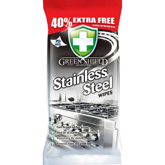 Green Shield Nerezová ocel vlhčené čistící ubrousky 70 kusů