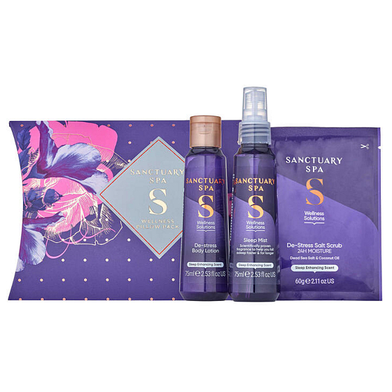 Sanctuary Spa Wellness tělová mlha 75 ml + sůl do koupele 60 g + tělové mléko 75 ml, kosmetická sada pro ženy