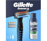 Gillette Sensor 3 maszynka do golenia + 3 wymienne ostrza + żel do golenia 200 ml, zestaw kosmetyczny dla mężczyzn